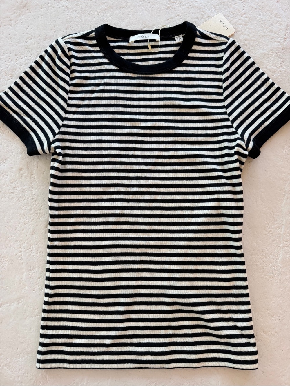 Doen Vivi Black and White Striped Short Sleeve Tee